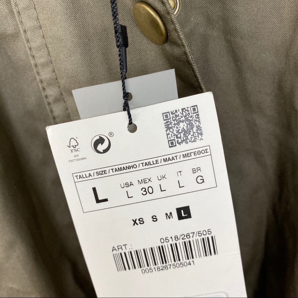 ZARA Waxed Utility Jacket Parka L Field Green Hood - Picture 6 of 8